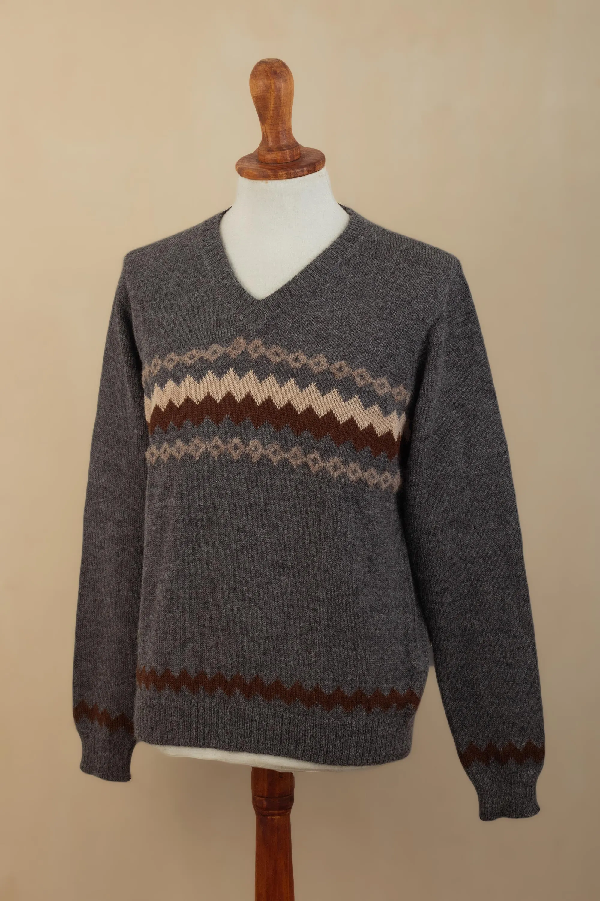 100% Alpaca Dark Grey Men's Pullover Sweater from Peru - Andes Grey | NOVICA
