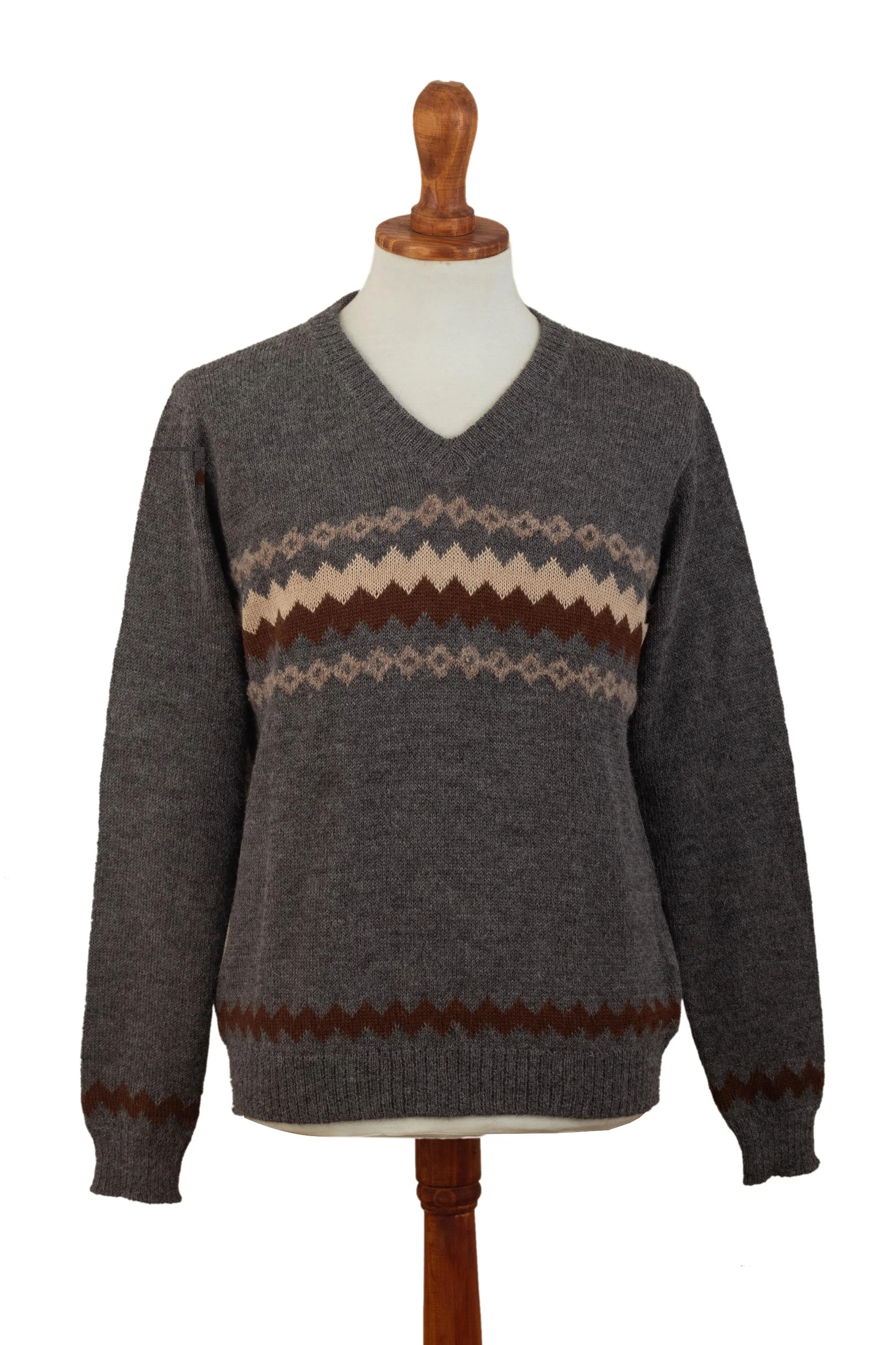 100% Alpaca Dark Grey Men's Pullover Sweater from Peru - Andes Grey | NOVICA