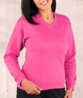 3653 LA T Ladies' French Terry Crossover V-Neck Pullover Raspberry Sorbet