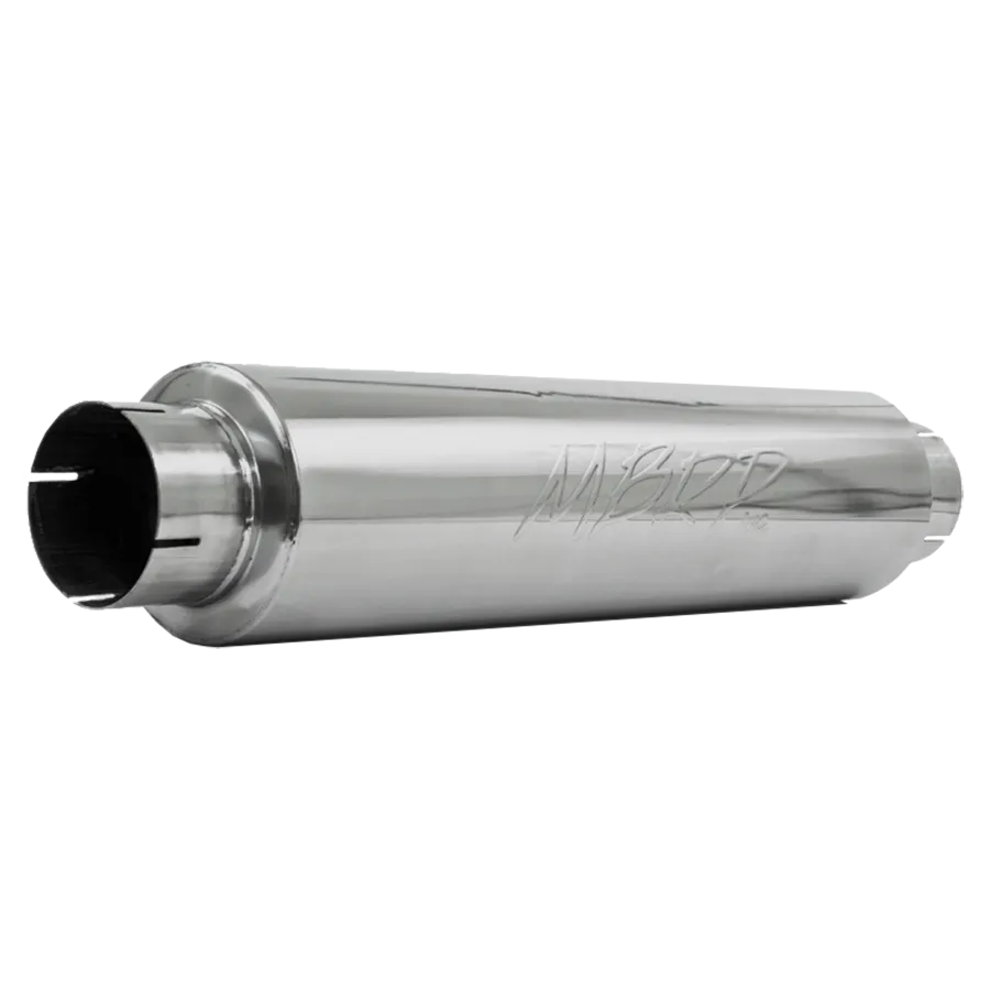 4 Inch Inlet/Outlet Quiet Tone Exhaust Muffler 24 Inch Body 6 Inch Diameter 30 Inch Overall T304 Stainless Steel MBRP