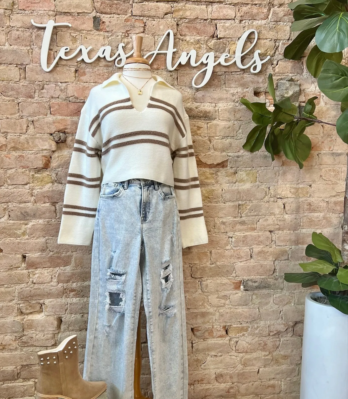 40% Off - Stick Around Ivory Striped Crop Sweater