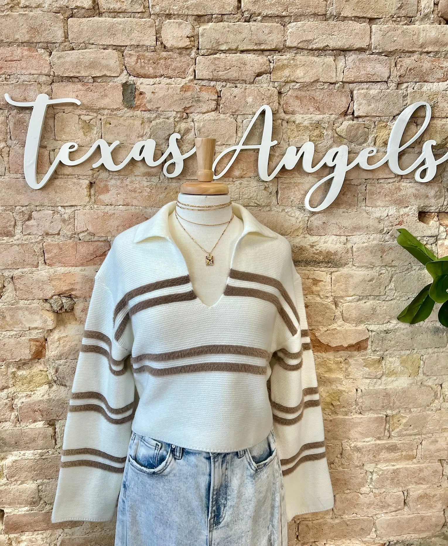 40% Off - Stick Around Ivory Striped Crop Sweater