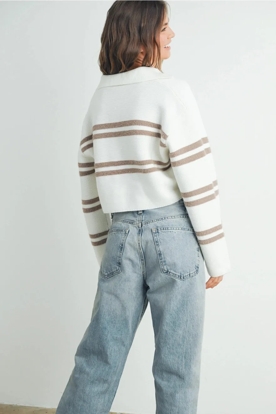 40% Off - Stick Around Ivory Striped Crop Sweater