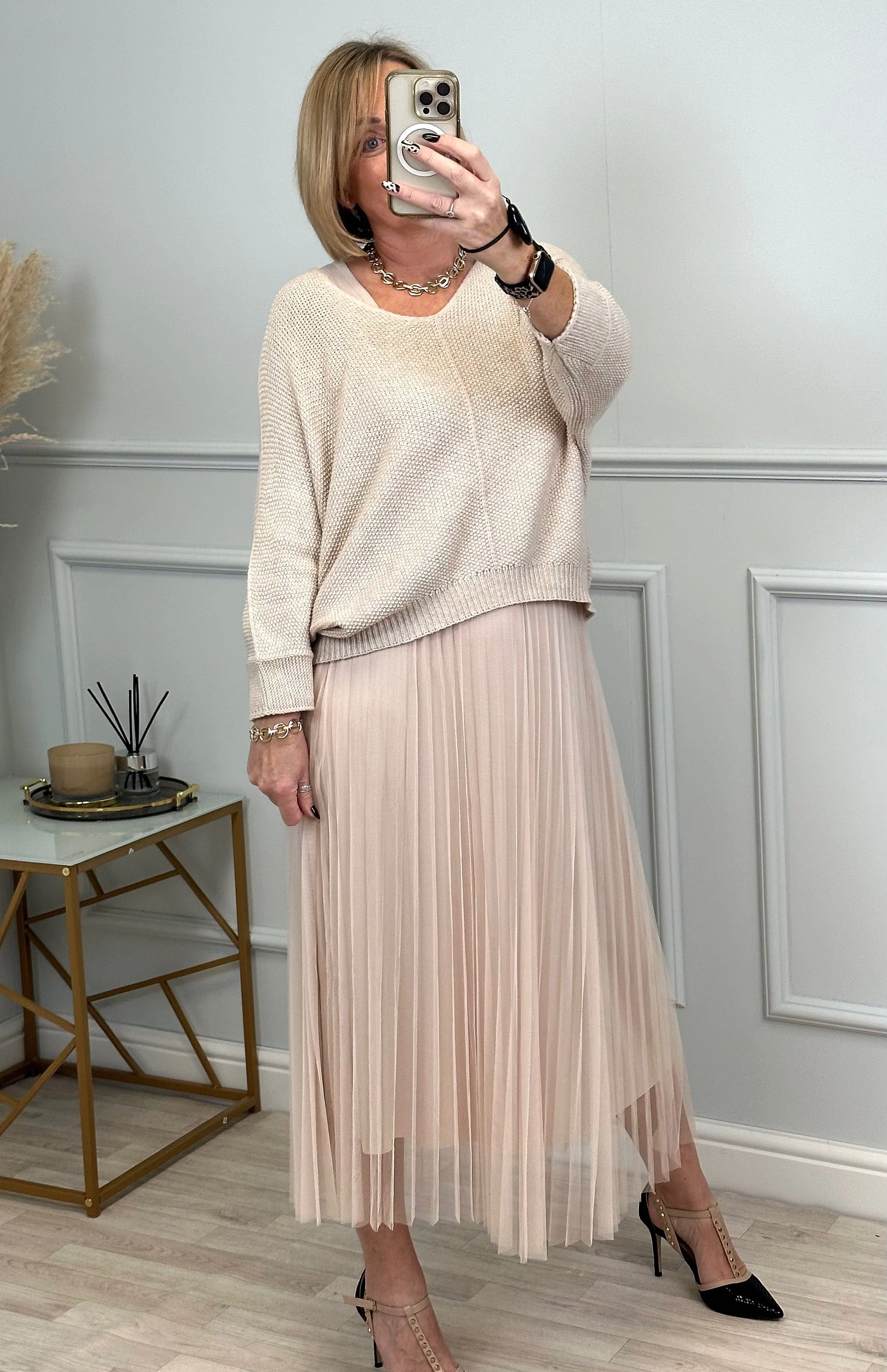 Adriana Jumper & Pleated Tulle Dress Set 8-18 Sand