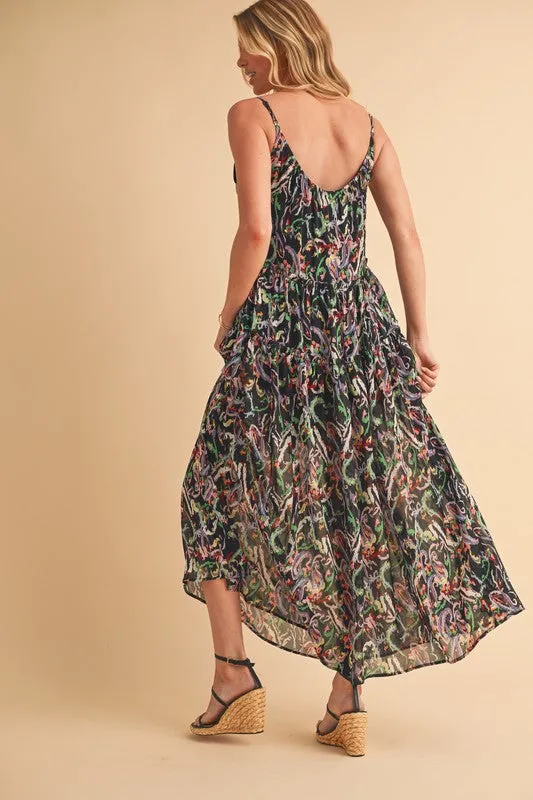 Aemi   Co Printed V-Neck Frill Tiered Cami Dress