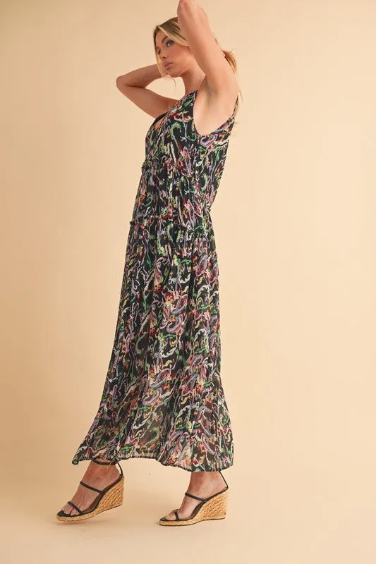 Aemi   Co Printed V-Neck Frill Tiered Cami Dress