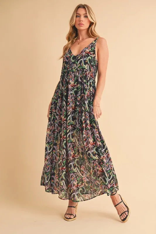 Aemi   Co Printed V-Neck Frill Tiered Cami Dress