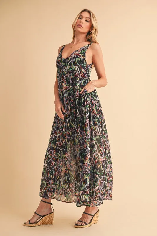 Aemi   Co Printed V-Neck Frill Tiered Cami Dress