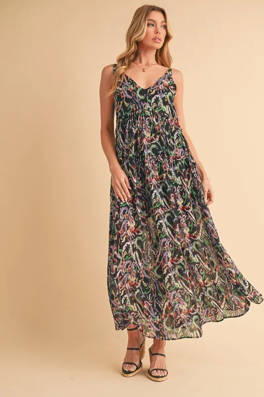Aemi   Co Printed V-Neck Frill Tiered Cami Dress
