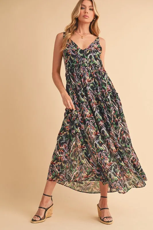 Aemi   Co Printed V-Neck Frill Tiered Cami Dress