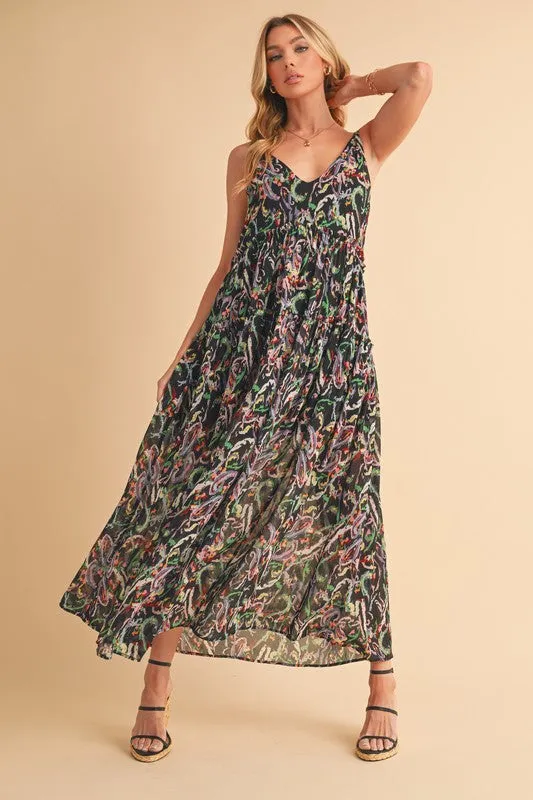 Aemi   Co Printed V-Neck Frill Tiered Cami Dress