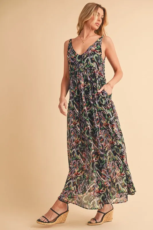Aemi   Co Printed V-Neck Frill Tiered Cami Dress