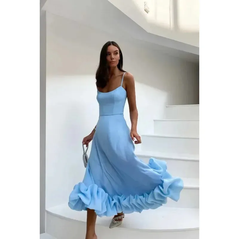Aiertu Fashion Dress for Women Sexy High Waist Spaghetti Strap Dress for Women U Neck Sleeveless Backless Elegant Party Formal Dress