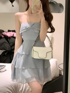 Aiertu Summer Elegant Formal Mini Dress Women Basic Sleeveless Chiffon Strap Dress Female Y2k Short Party Dress Solid Korean Chic