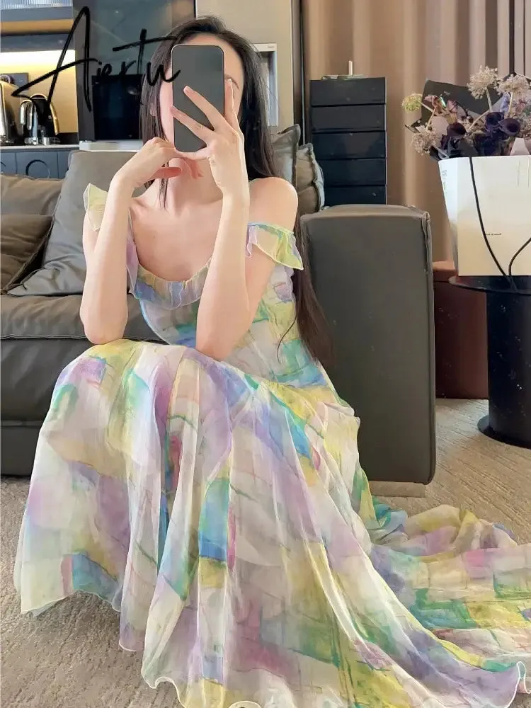 Aiertu Summer Even Party Midi Dress Women Sleeveless Casual Formal Strap Dress Office Lady Elegant Beach Dress Korean Style Chic