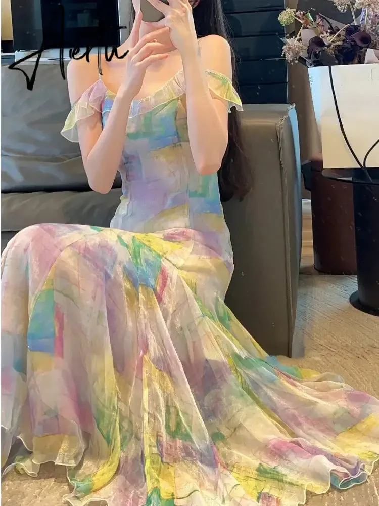 Aiertu Summer Even Party Midi Dress Women Sleeveless Casual Formal Strap Dress Office Lady Elegant Beach Dress Korean Style Chic