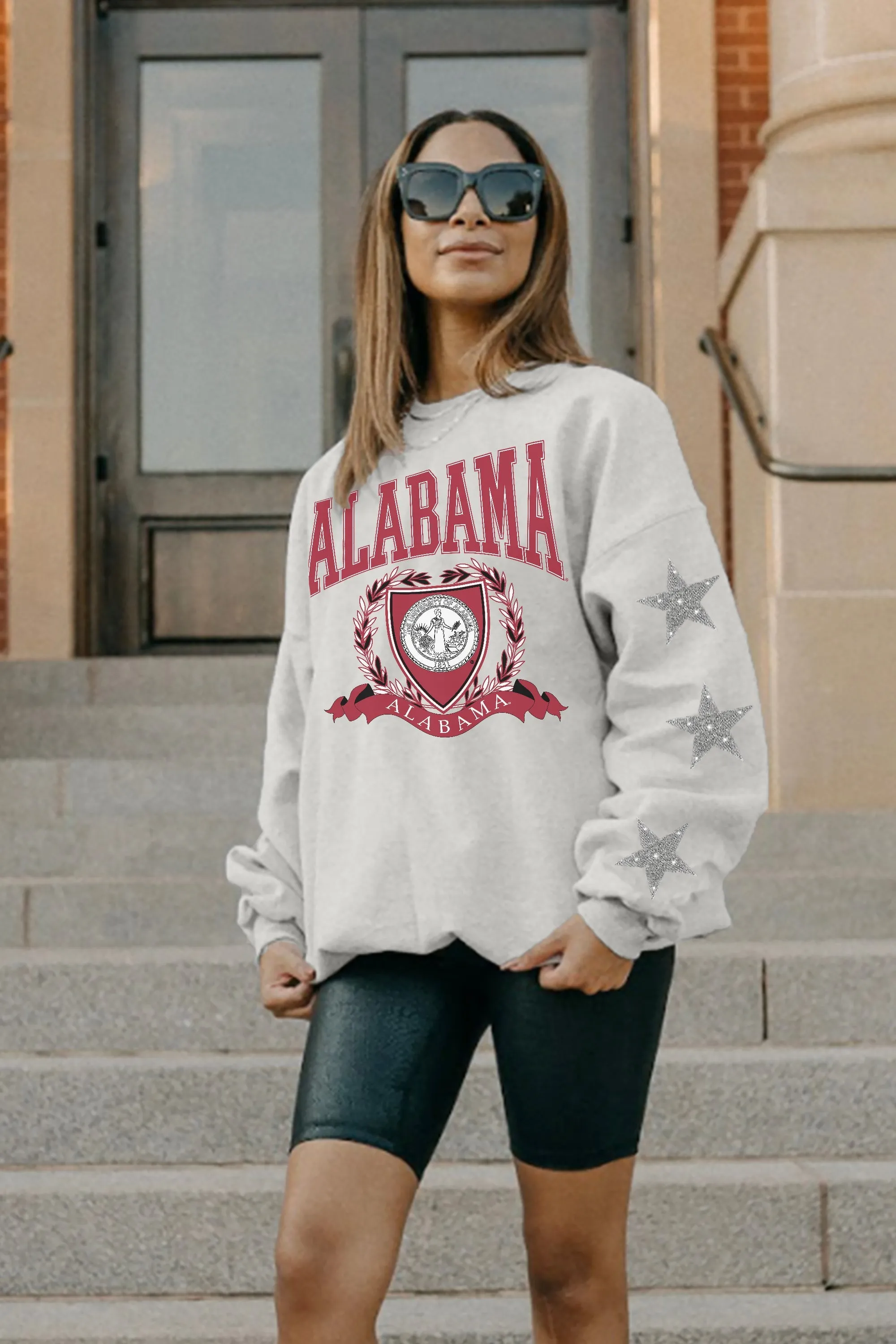 ALABAMA CRIMSON TIDE ALLSTAR EMBELLISHED SLEEVE CREWNECK PULLOVER BY MADI PREWETT TROUTT