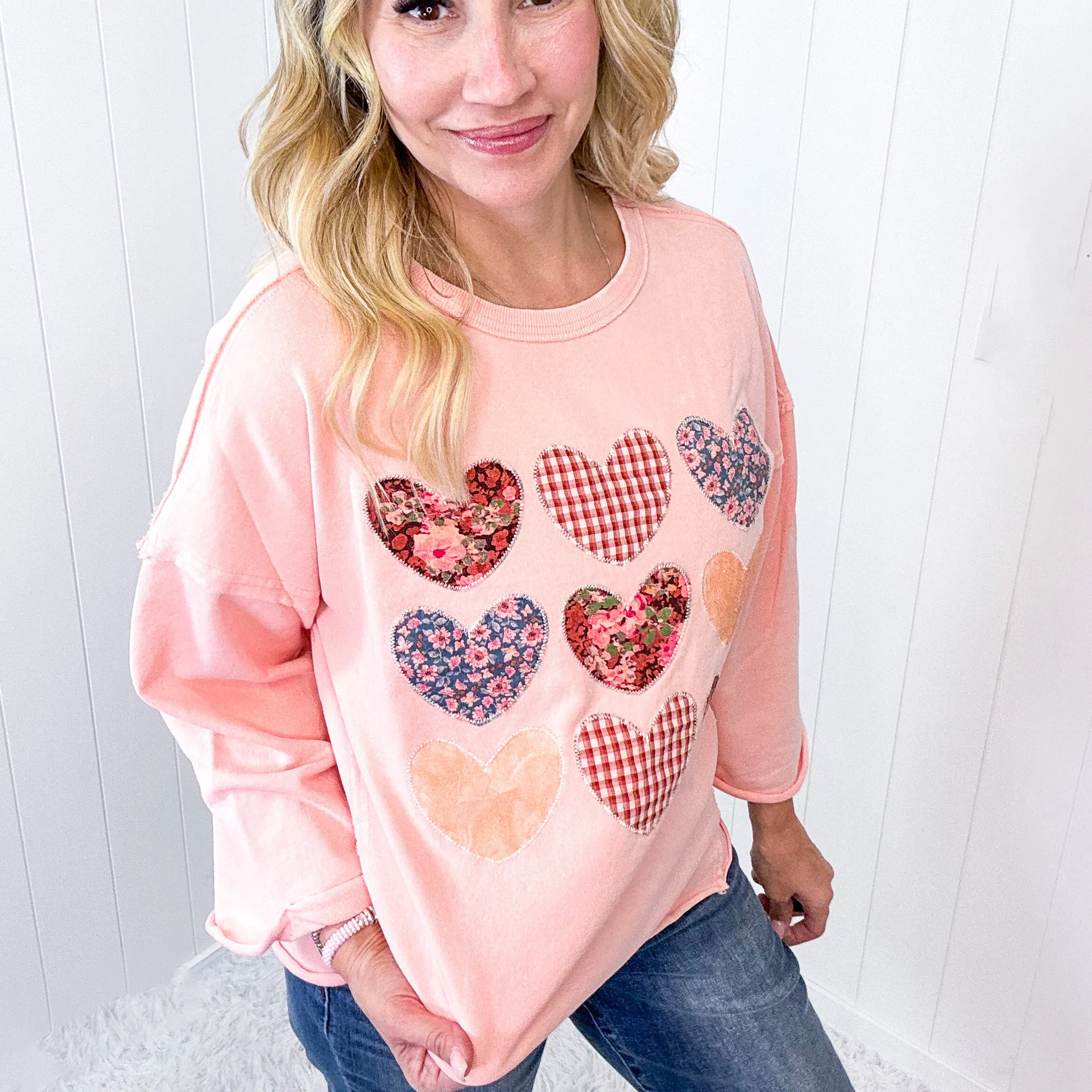 All Hearts Aglow Mineral Wash Patch Terry Knit Pullover In 3 Options