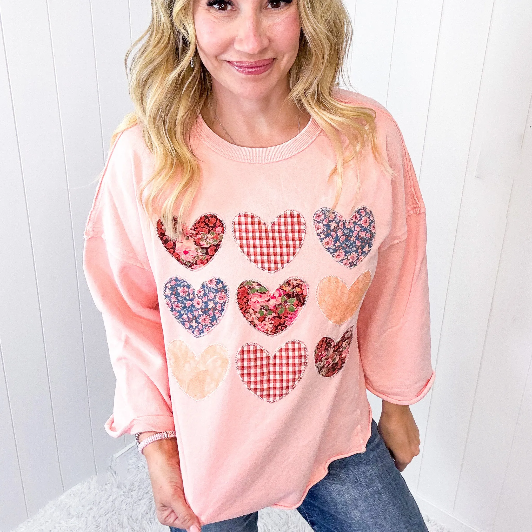All Hearts Aglow Mineral Wash Patch Terry Knit Pullover In 3 Options