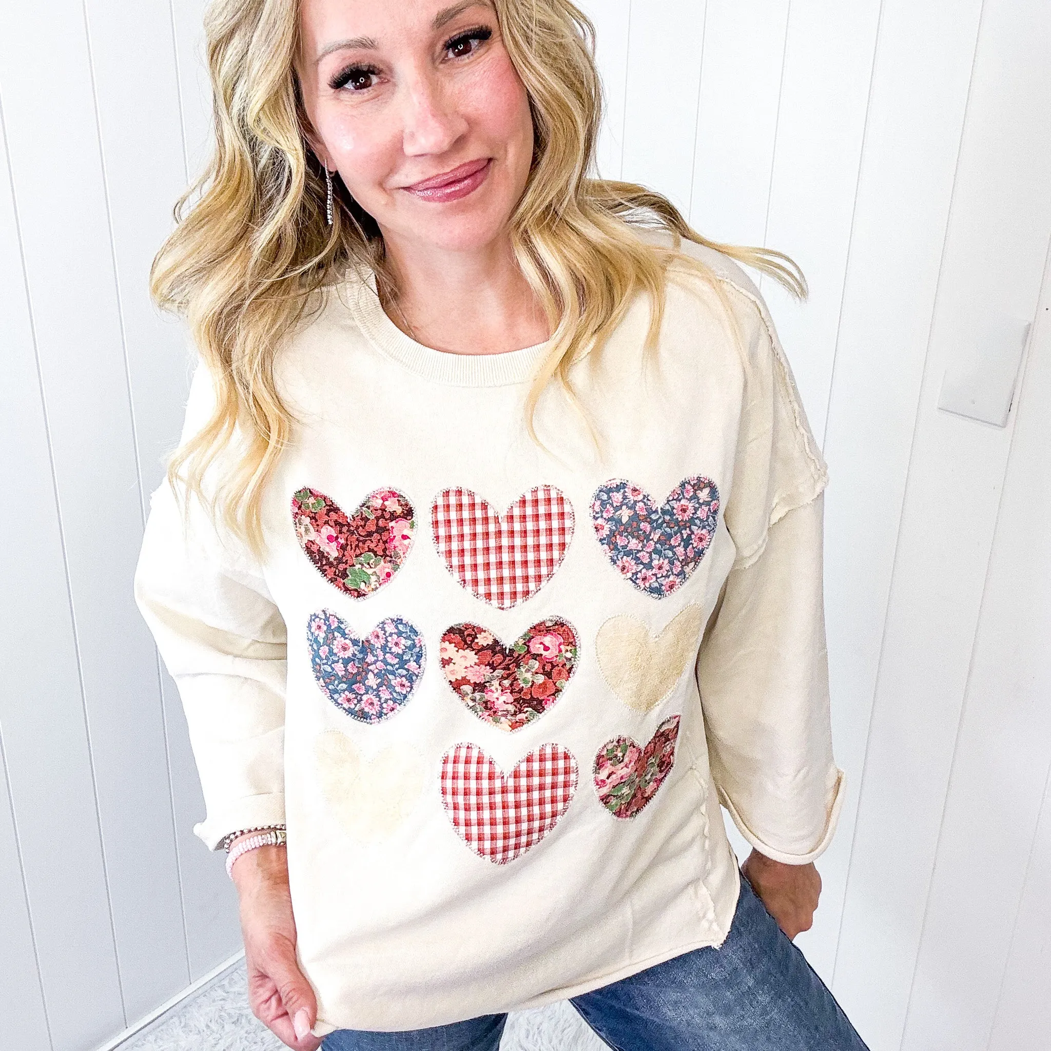 All Hearts Aglow Mineral Wash Patch Terry Knit Pullover In 3 Options