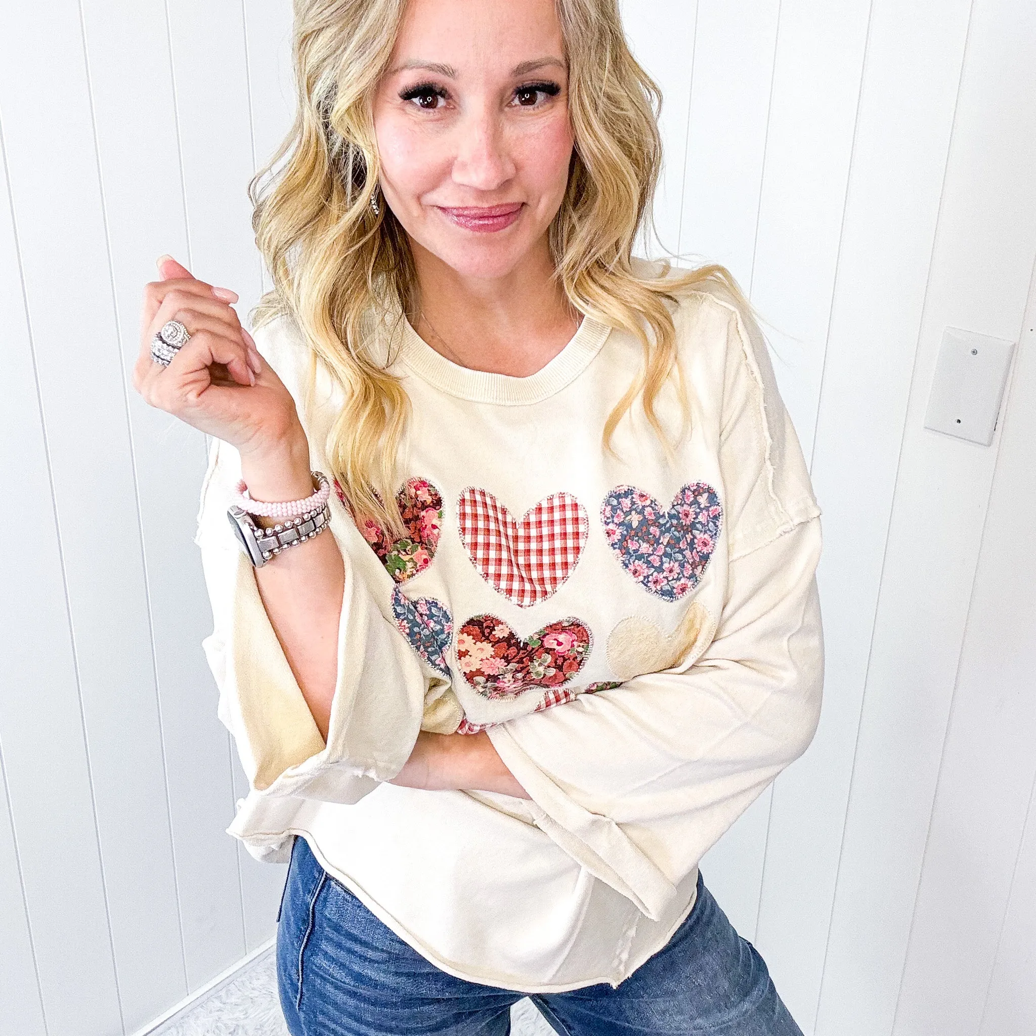 All Hearts Aglow Mineral Wash Patch Terry Knit Pullover In 3 Options