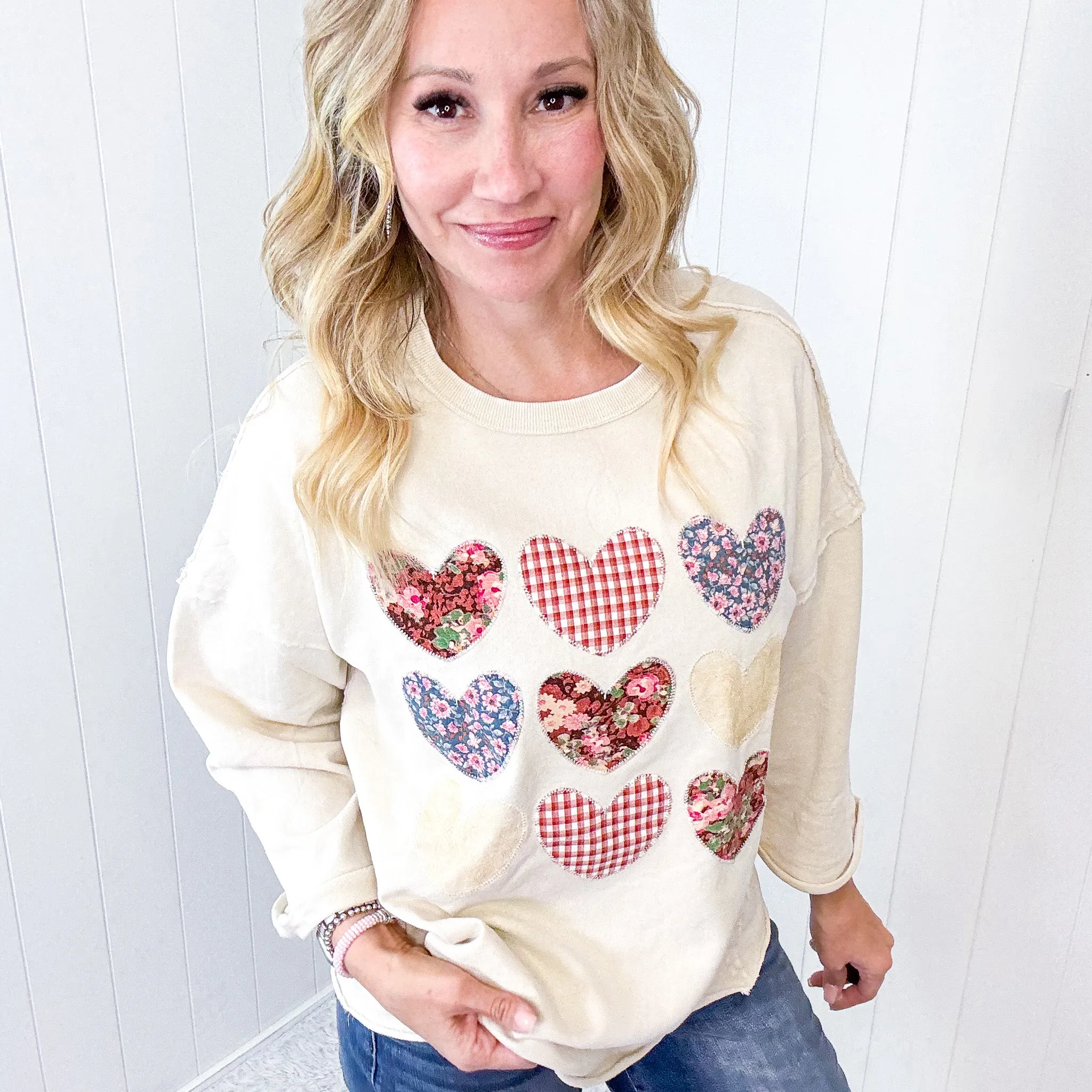 All Hearts Aglow Mineral Wash Patch Terry Knit Pullover In 3 Options