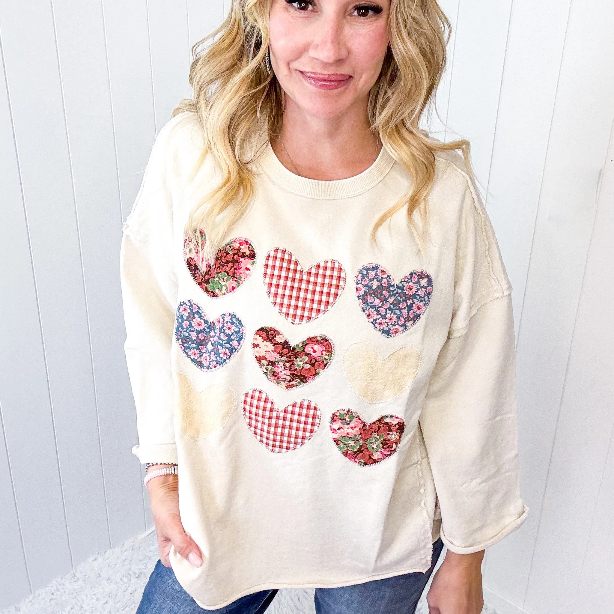 All Hearts Aglow Mineral Wash Patch Terry Knit Pullover In 3 Options