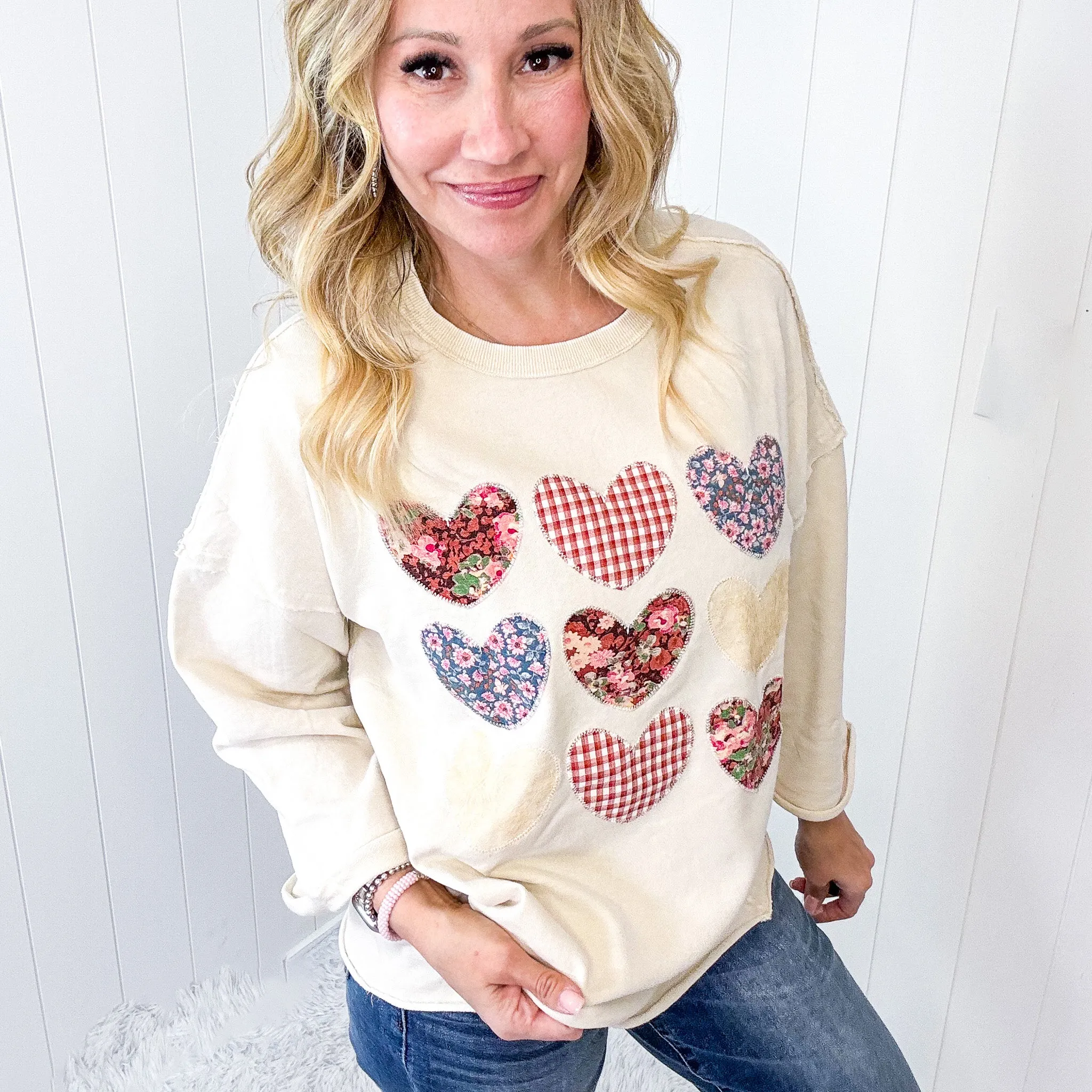 All Hearts Aglow Mineral Wash Patch Terry Knit Pullover In 3 Options