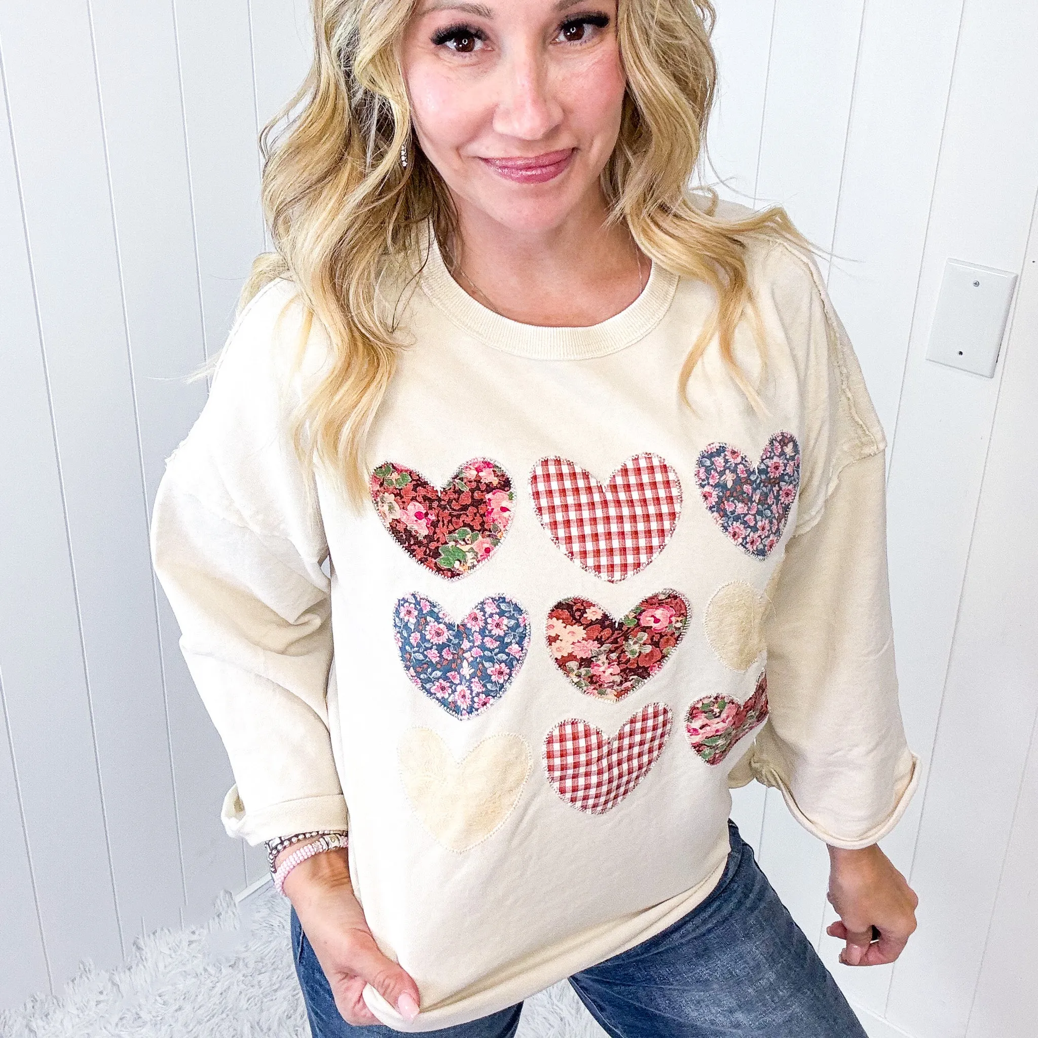 All Hearts Aglow Mineral Wash Patch Terry Knit Pullover In 3 Options