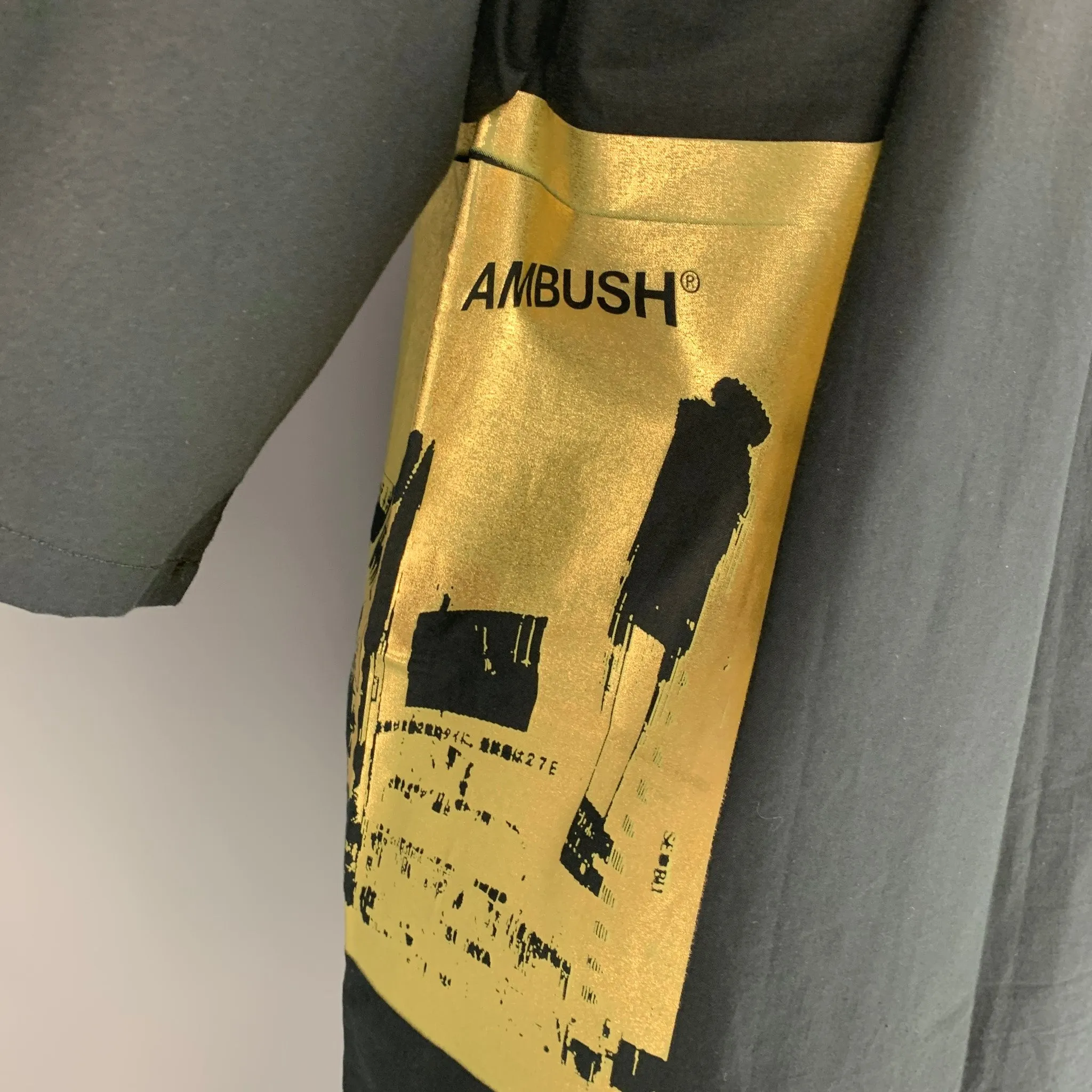 AMBUSH Size L Black Gold Graphic Cotton Kimono Jacket