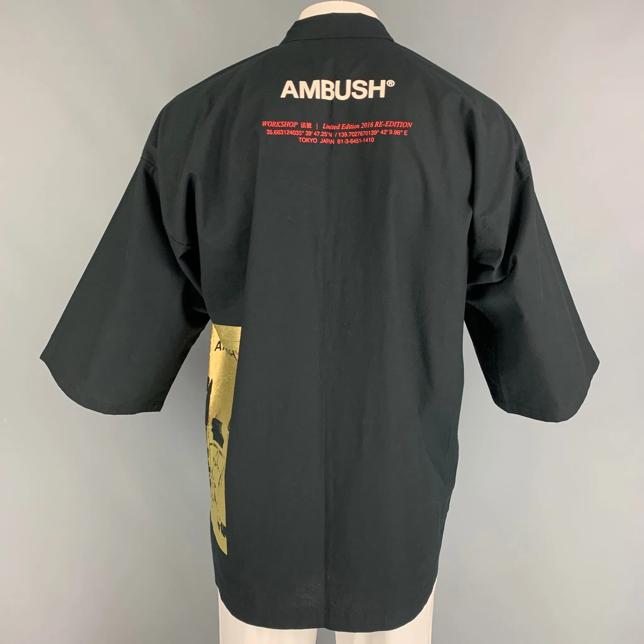 AMBUSH Size L Black Gold Graphic Cotton Kimono Jacket