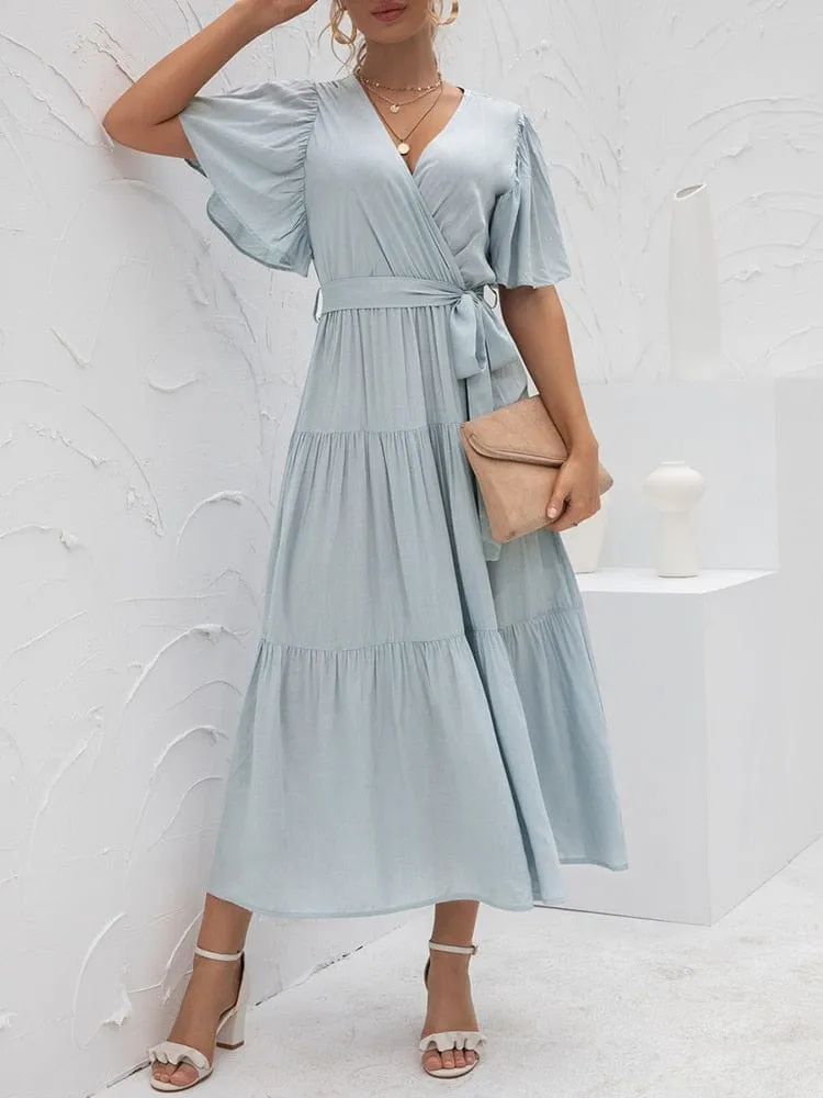 Annabella Solid Vintage Midi Dress