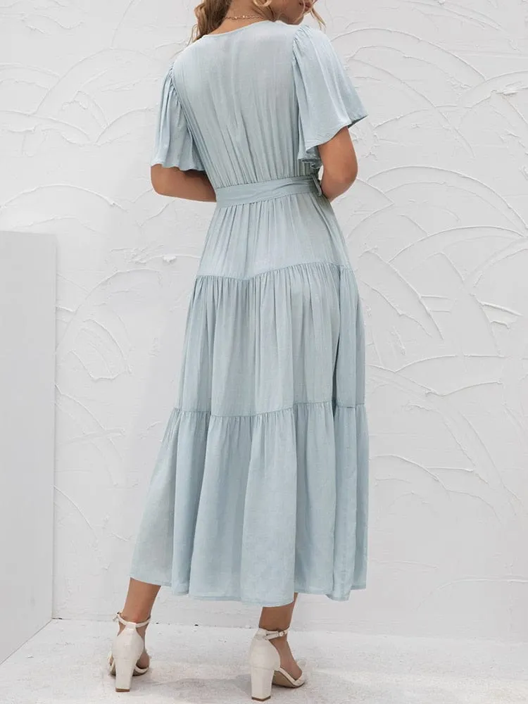 Annabella Solid Vintage Midi Dress