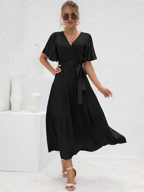 Annabella Solid Vintage Midi Dress