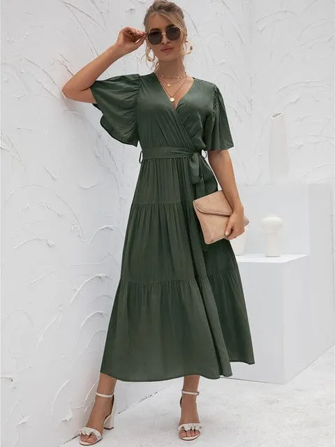 Annabella Solid Vintage Midi Dress