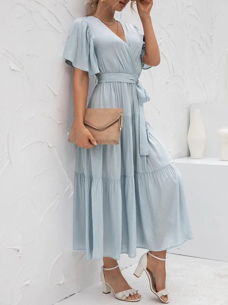 Annabella Solid Vintage Midi Dress