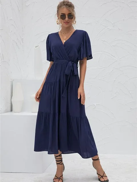 Annabella Solid Vintage Midi Dress