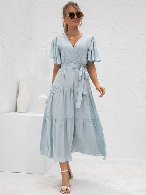 Annabella Solid Vintage Midi Dress