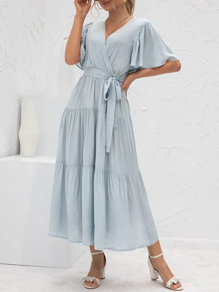 Annabella Solid Vintage Midi Dress
