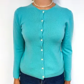 Aqua Green Cashmere Crew Neck Cardigan Small