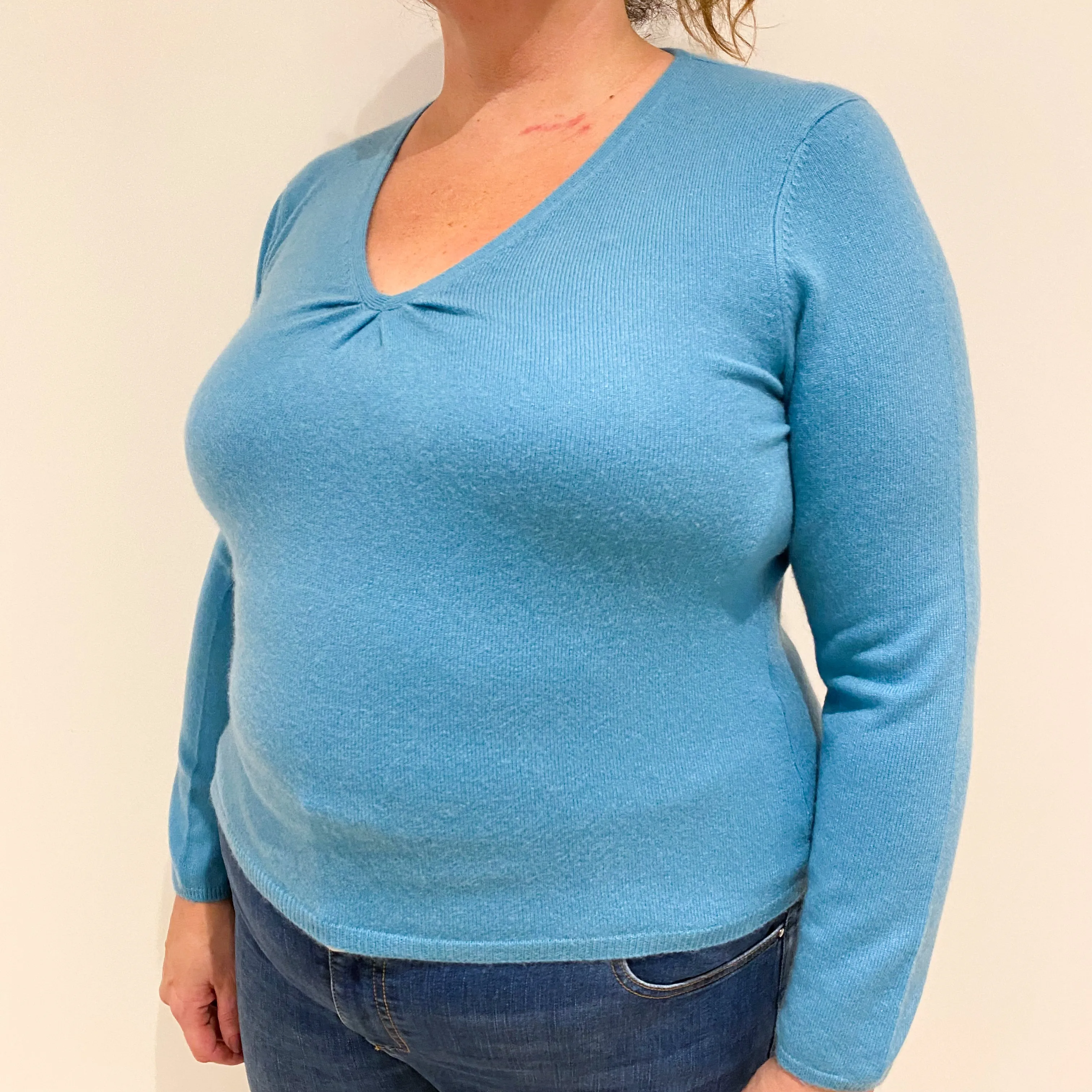 Aquamarine Blue Cashmere V-Neck Jumper Extra Large