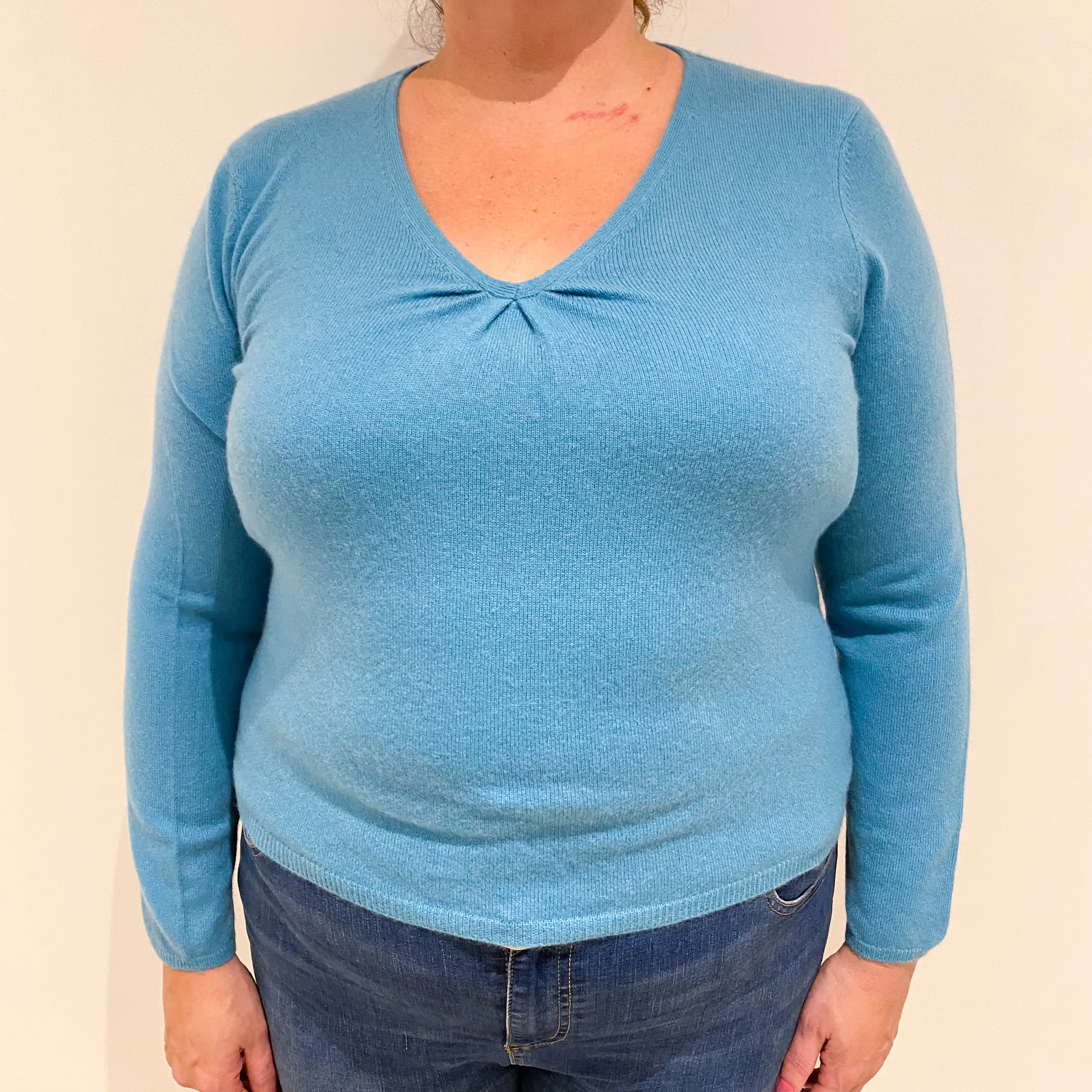 Aquamarine Blue Cashmere V-Neck Jumper Extra Large
