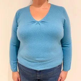 Aquamarine Blue Cashmere V-Neck Jumper Extra Large