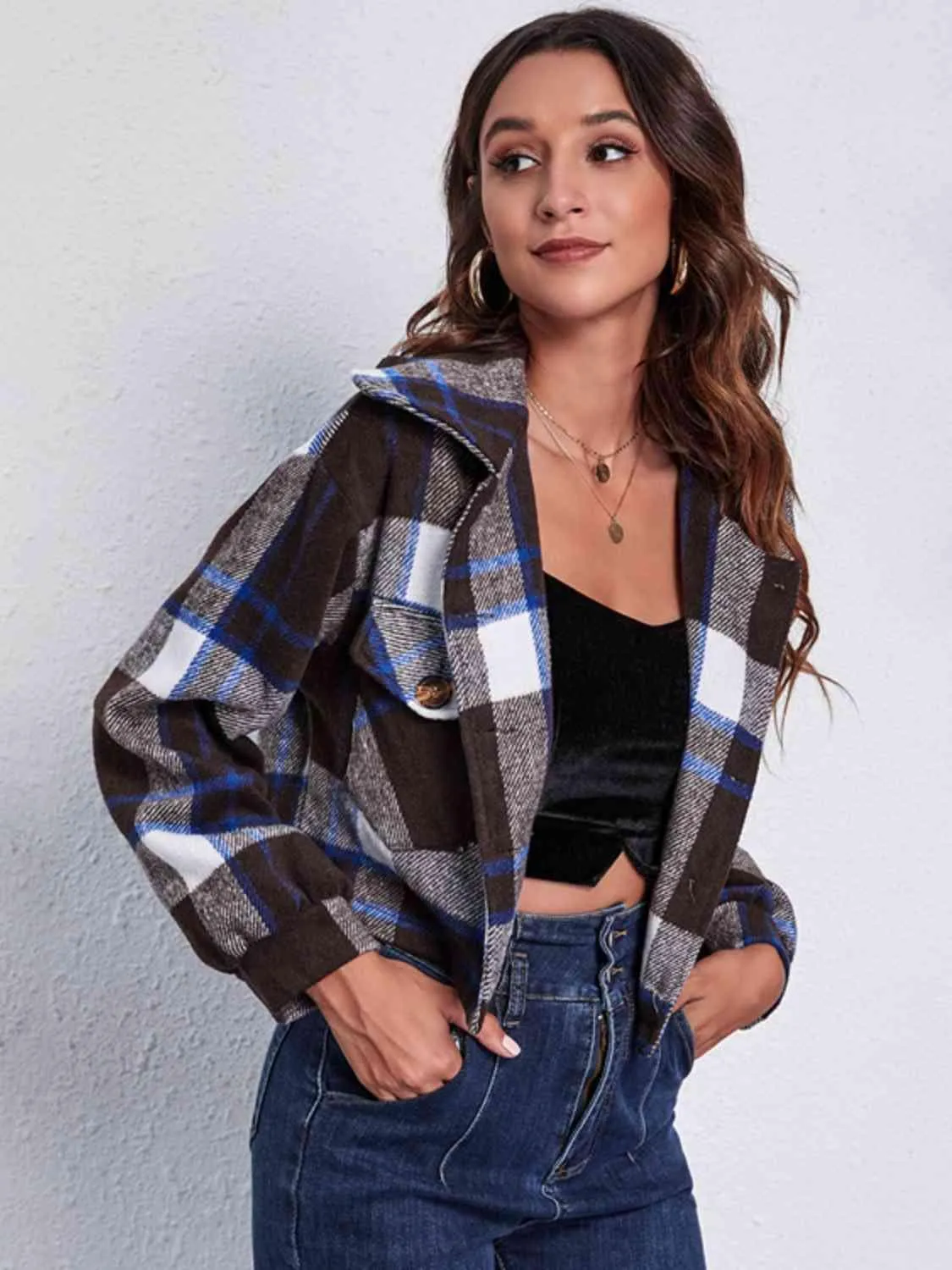 Autumn Fashionista Plaid Cropped Shirt Jacket