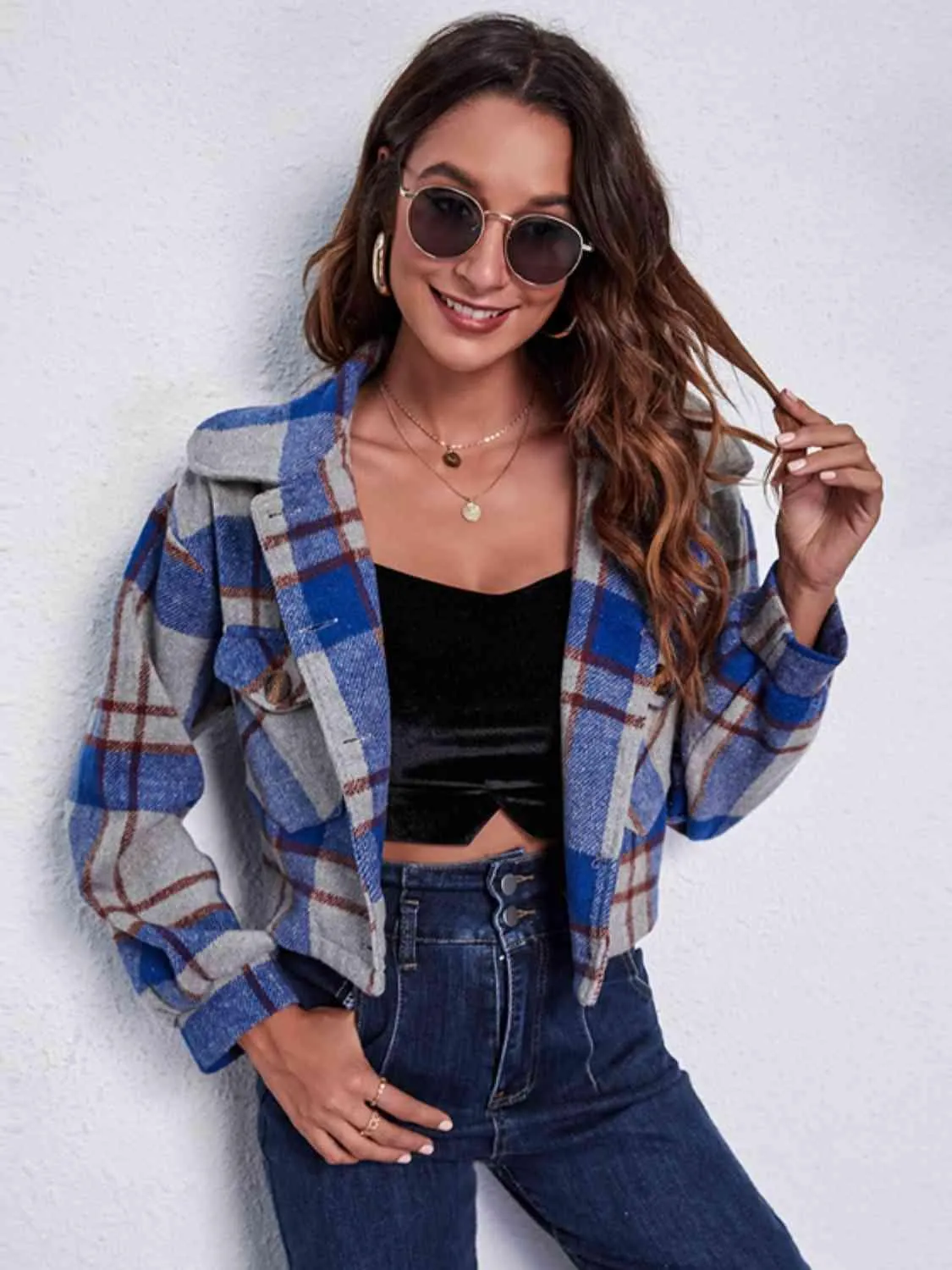 Autumn Fashionista Plaid Cropped Shirt Jacket