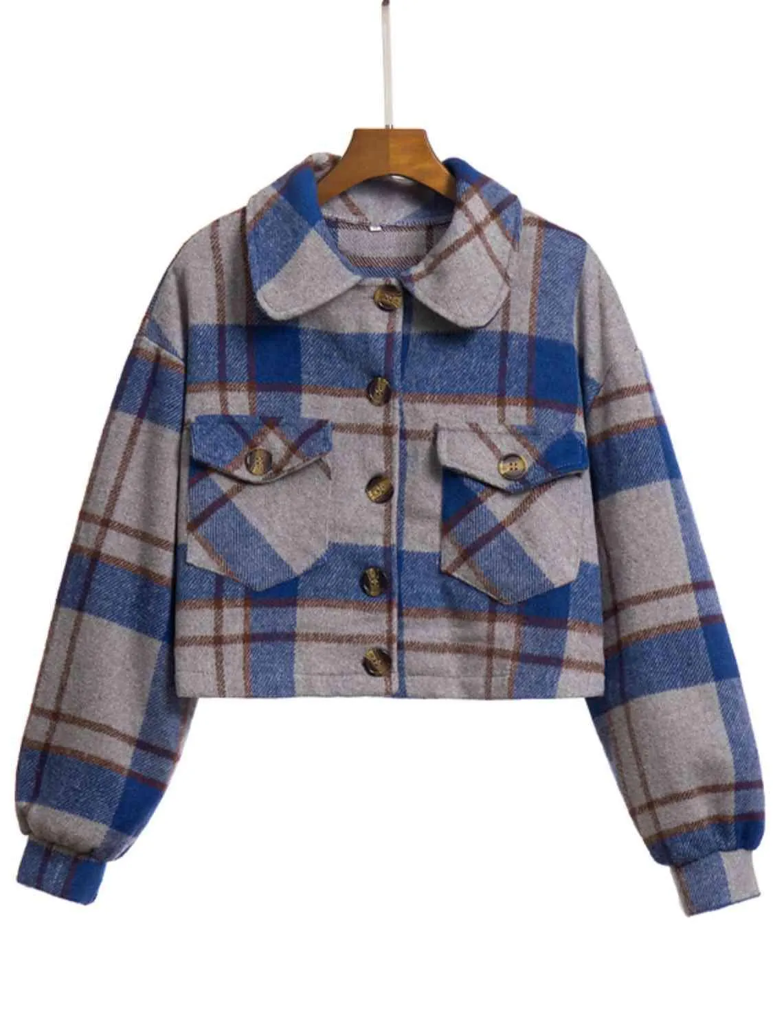 Autumn Fashionista Plaid Cropped Shirt Jacket