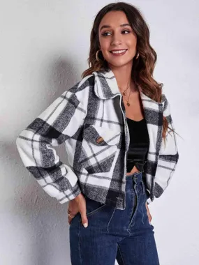 Autumn Fashionista Plaid Cropped Shirt Jacket