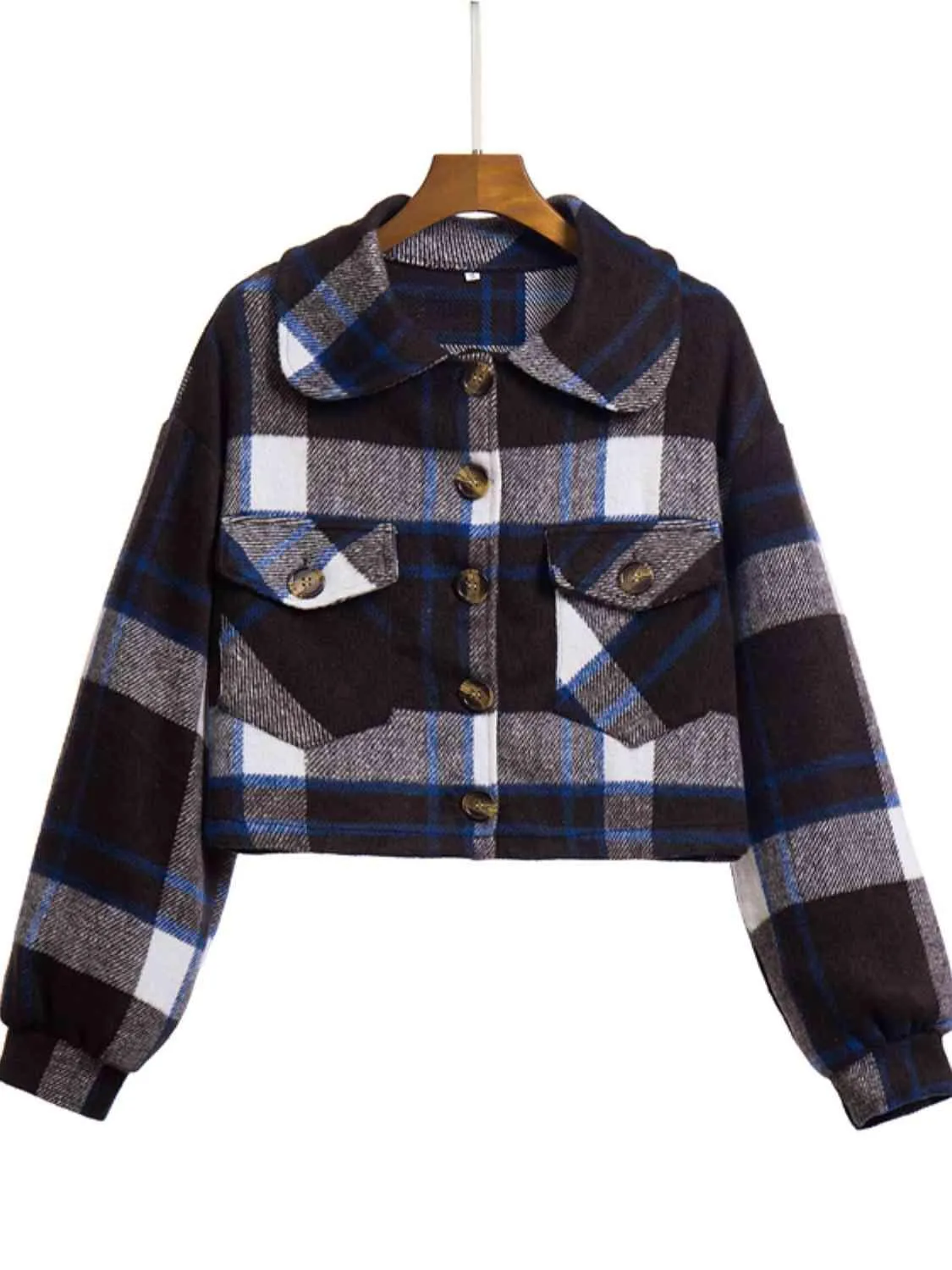 Autumn Fashionista Plaid Cropped Shirt Jacket