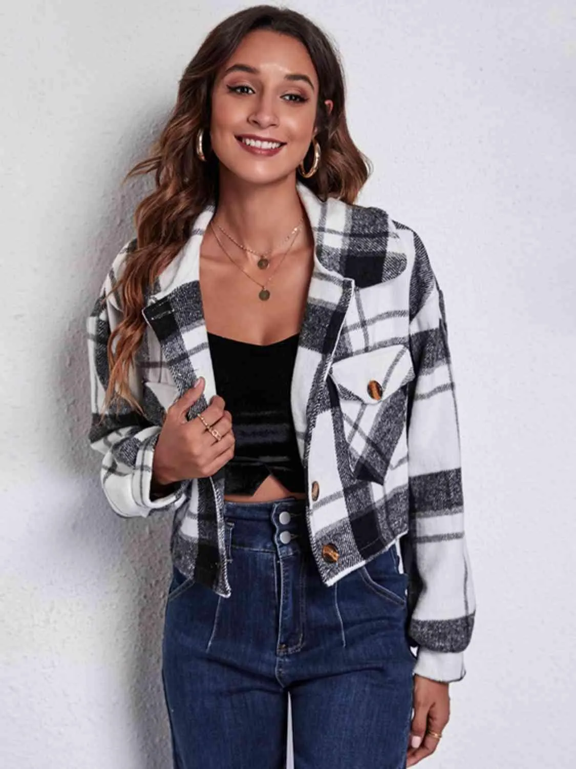 Autumn Fashionista Plaid Cropped Shirt Jacket