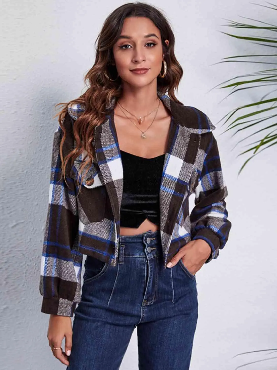 Autumn Fashionista Plaid Cropped Shirt Jacket